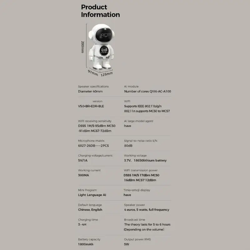 Robot astronaute Intelligent AI, haut-parleur vocal interactif, jouet pour enfants, développement des compétences linguistiques