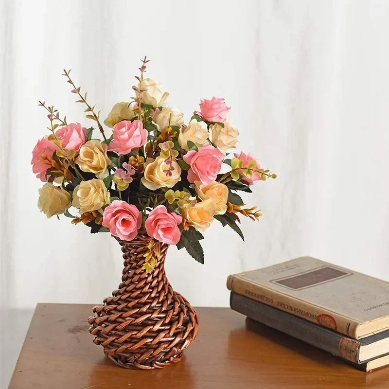 Artificial Silk Rose Flowers 12 Head Small Bud Bouquet Wedding Home Retro Fake Flower Party DIY Vase Decoration Home Accessories