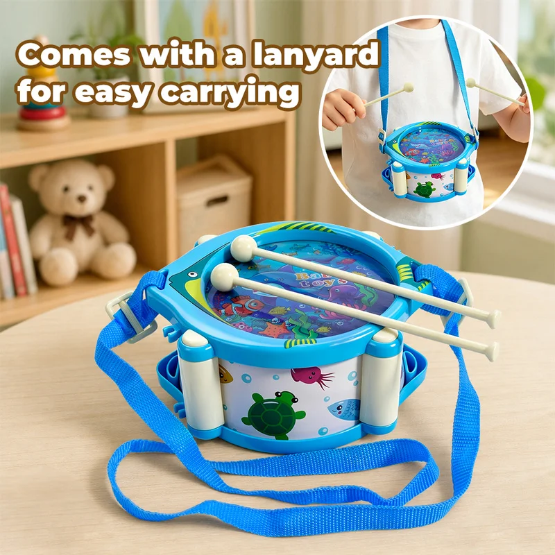 Dinosaur Baby Hand Drum Musical Toy Set, Percussion Kit with Trumpet & Maracas, Early Education Sensory Gift for Toddlers