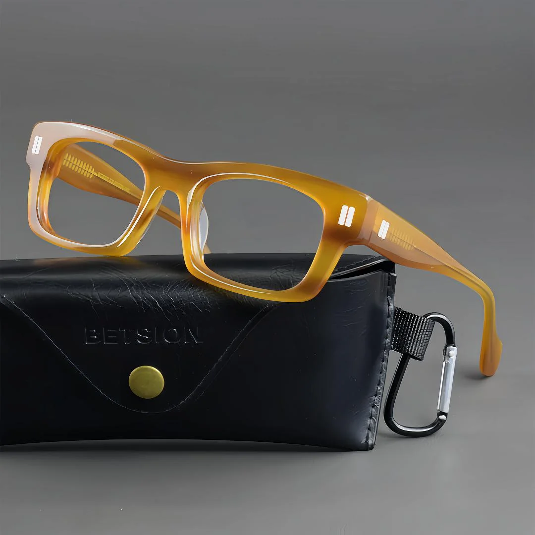 BETSION Vintage Thick Acetate Rectangle Glasses Frame Unisex Retro 51mm Eyeglasses Can Fit Prescription Lenses