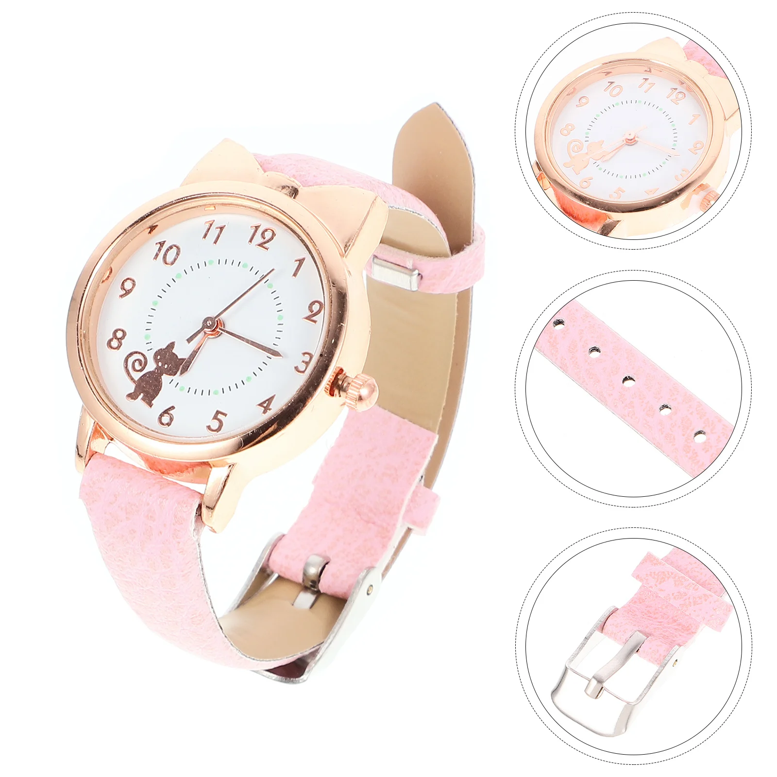 

Watch Cartoon Cat Quartz Pink Strap Metal Housing EcoFriendly Durable Precise Timekeeping Glass