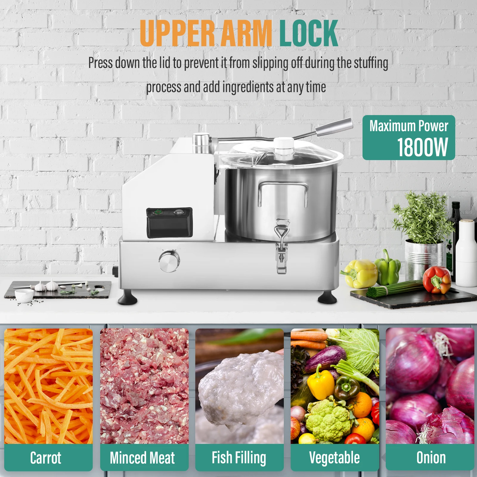 محضر طعام متغير السرعة للتحكم في المطبخ، ماكينة تقطيع الخضروات ذات سعة كبيرة من الفولاذ المقاوم للصدأ