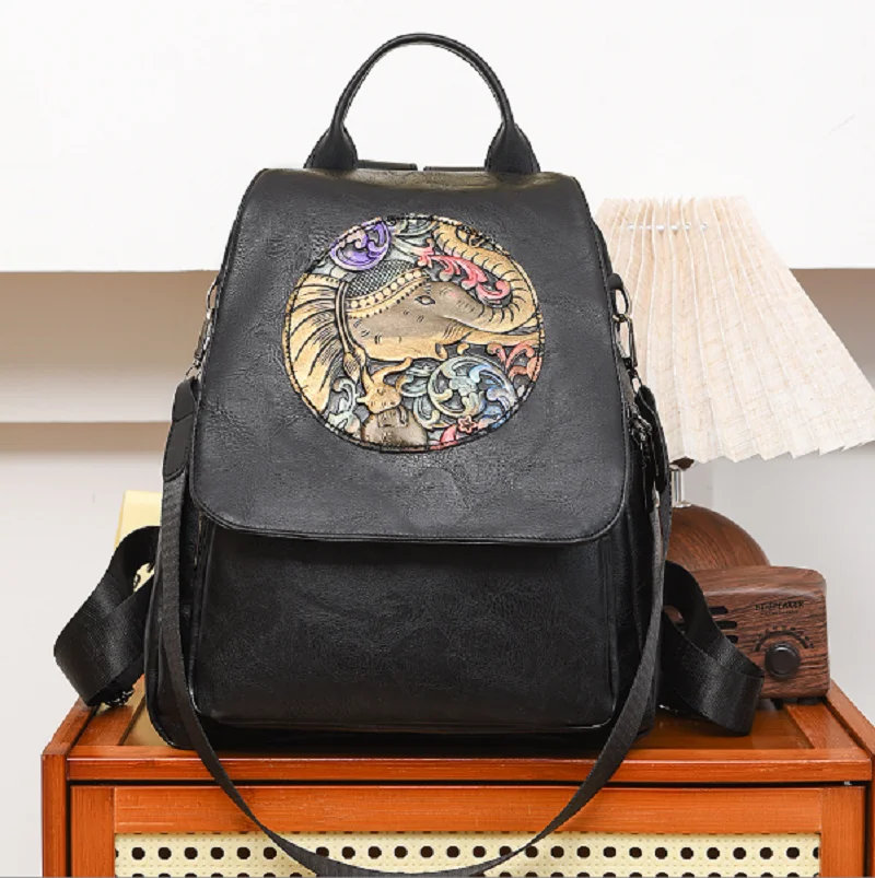 

2026 New Fashion Luxury Vintage High Quality Leather Backpacks Women's Large Capacity Travel Shoulder Bags Totes Crossbody Bag