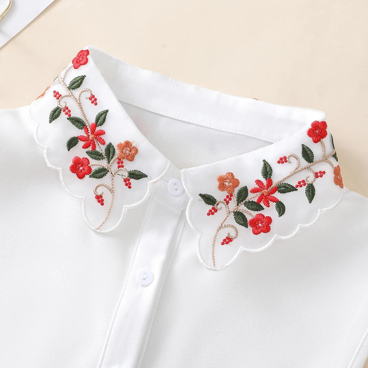 Ladies Fashion Embroidered Colorful Flower Collar with Sweater Bottom Shirt Versatile Detachable Chiffon Fake Collar