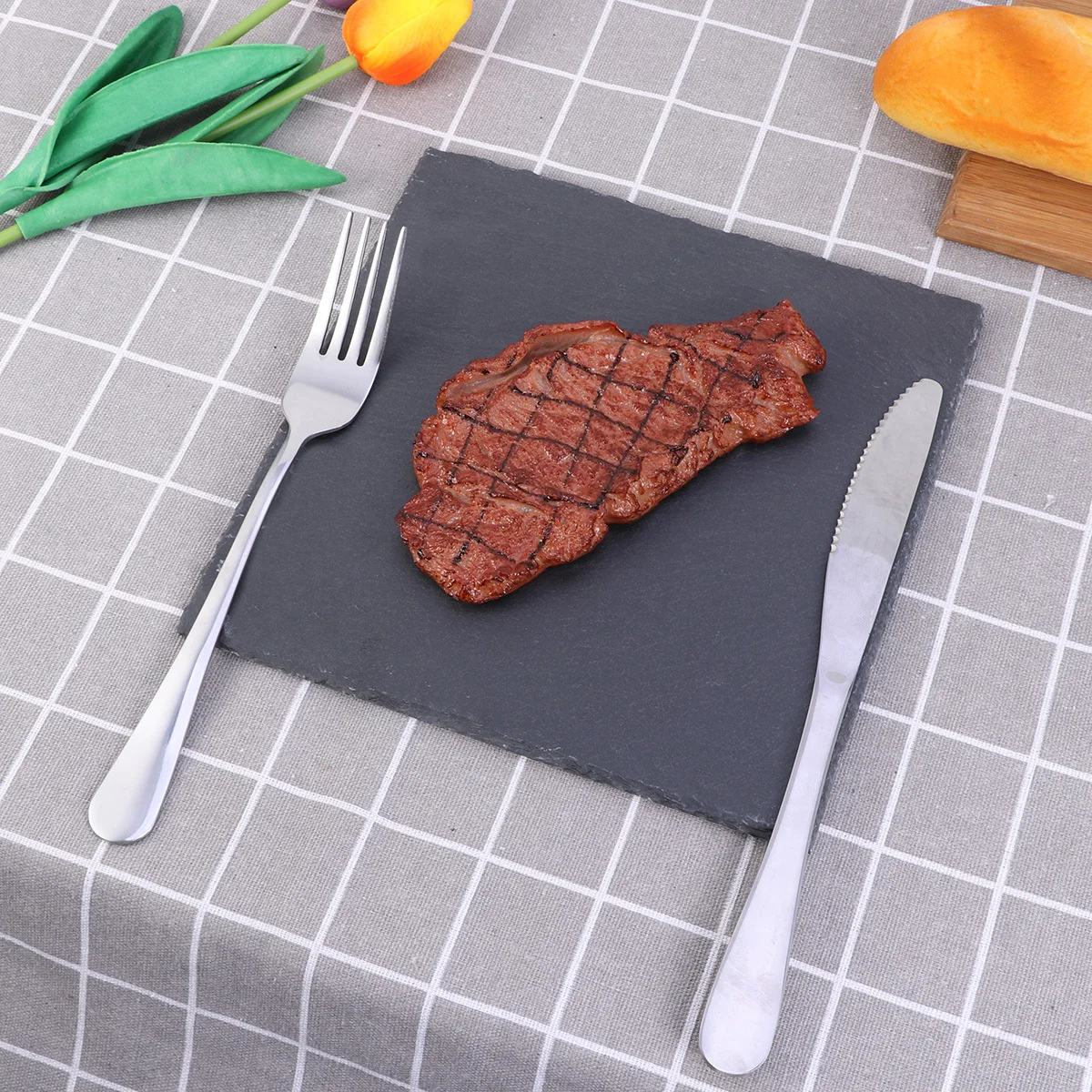 

Natural Square Plate 15x15cm Black Stone Tray for Barbecue Cake Sushi Pizza Fruit Cheese Natural Plate