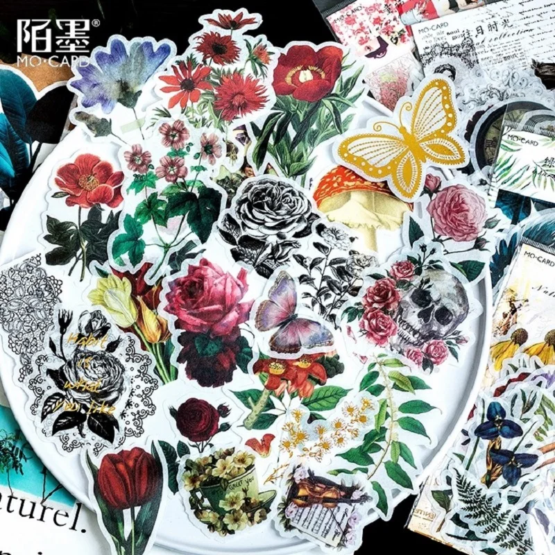 60Pcs/Pack Creative Natural Flower Plant Large sticker Waterproof Sticker Decoration DIY Handmade Arts Craft Sticker