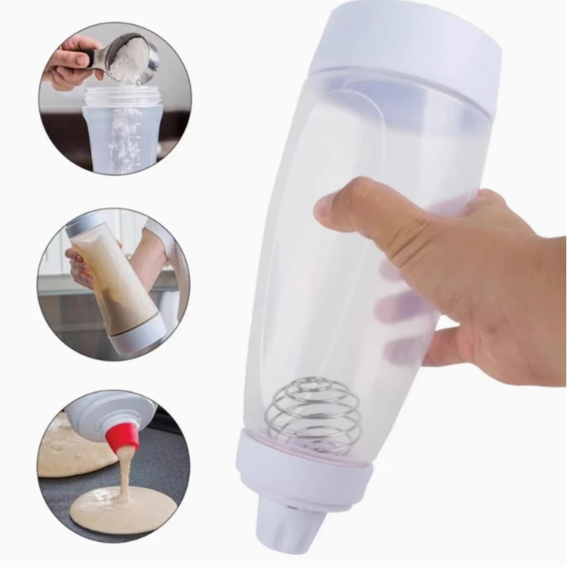 

1pc/2pcs Hand-cranked Batter Mixing Bottle Easy Squeeze Bottle with Blender Ball Perfect for Cupcakes Pancakes Waffles Cakes