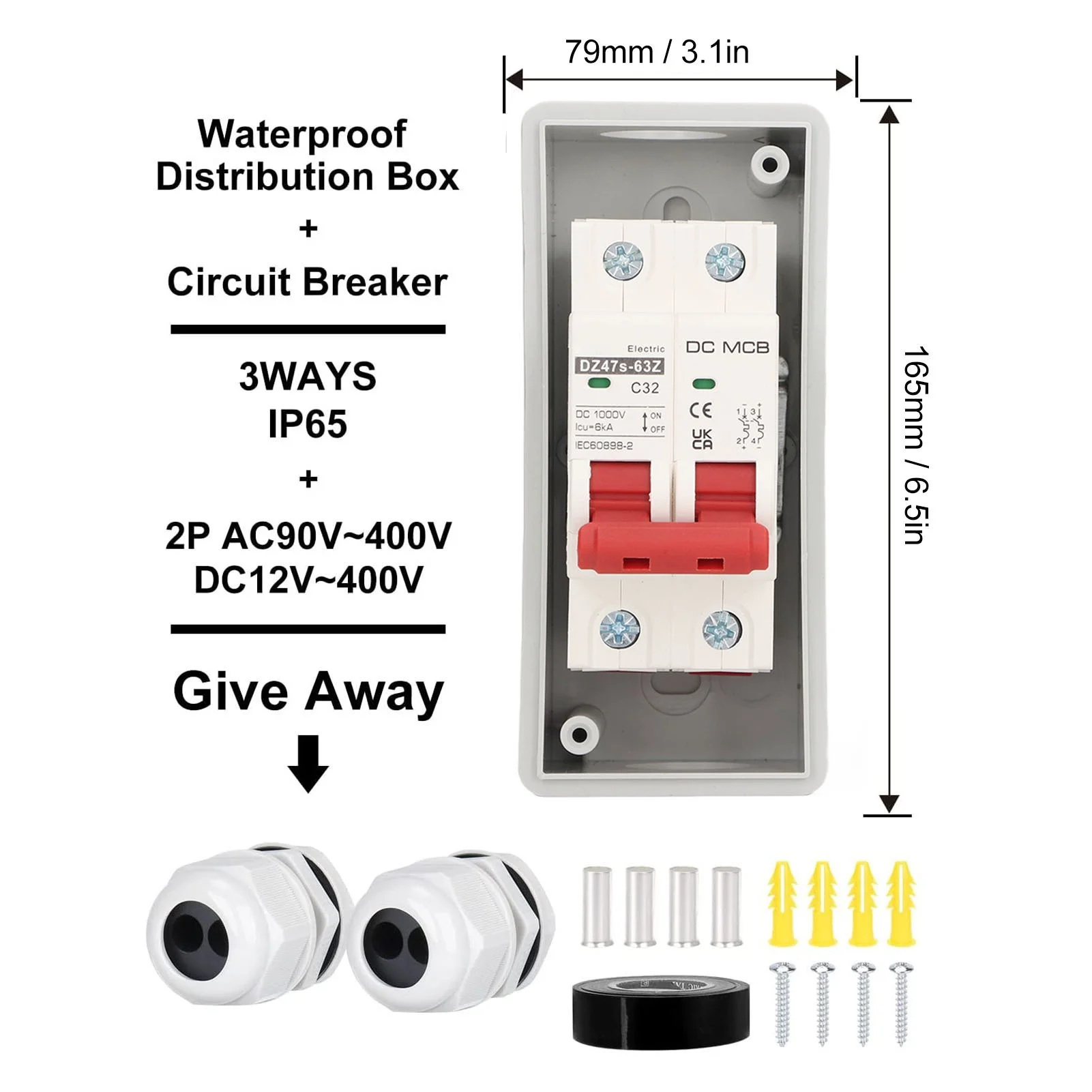 DC Miniature Circuit Breaker 2P IP65 Waterproof Transparent Cover 32A PV Circuit Breaker for RV 1000V