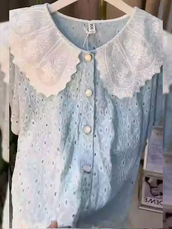 

Faionable Doll Collar irt Женский летний внутренний пузырьковый све Ele Top Sli Design Корейский свободный крой Long Sve