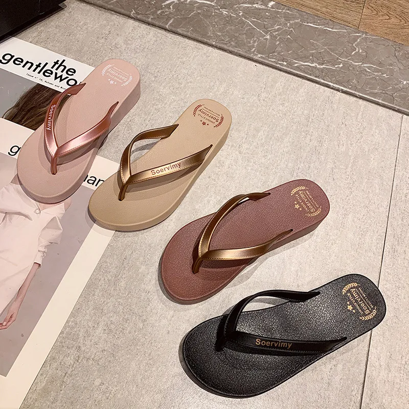 Summer Women's Slope Heel Flip Flops Fashionable Casual Beach Slippers Womens Shoes