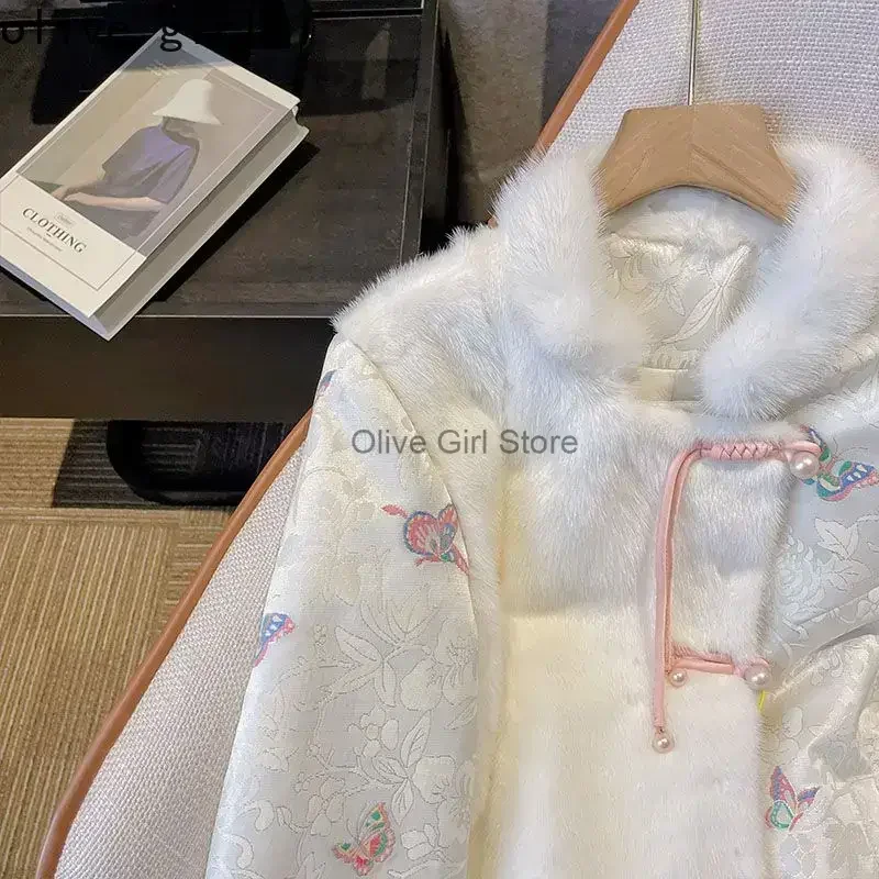 Chaqueta de algodón holgada Hanfu, ropa de mujer, chaqueta tradicional china con botones, Chaqueta de algodón con Jacquard de algodón 2024