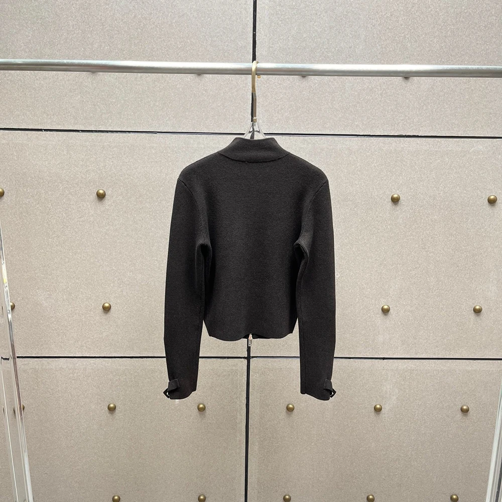 

Wool-Blend Women's Cardigan Y2K Double-Zip Buckle Windproof Elegant Commuter Long-Sleeve Sweater Top 2025 Fall/Winter New