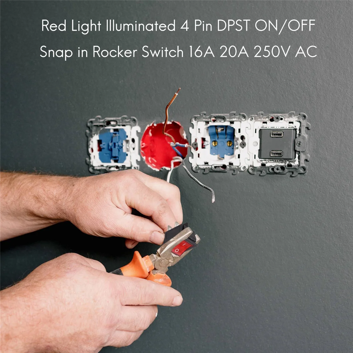 ABIT Red Light Illuminated 4 Pin DPST ON/OFF Snap in Rocker Switch 16A 20A 250V AC