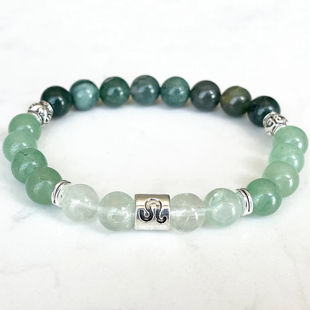 MG1675 Leo Zodiac Bracelet For Women 8 MM A Grade Fluorite Green Aventurine Moss Agate Wrist Mala Natural Gemstone Jewelry