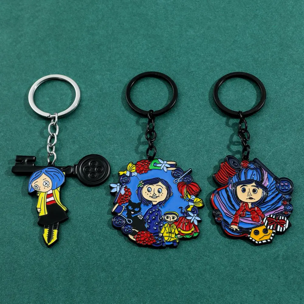 Cartoon Coraline & the Secret Door portachiavi Cute Figure Coraline Metal Badge ciondolo portachiavi Halloween Xmas Jewelry Accessories