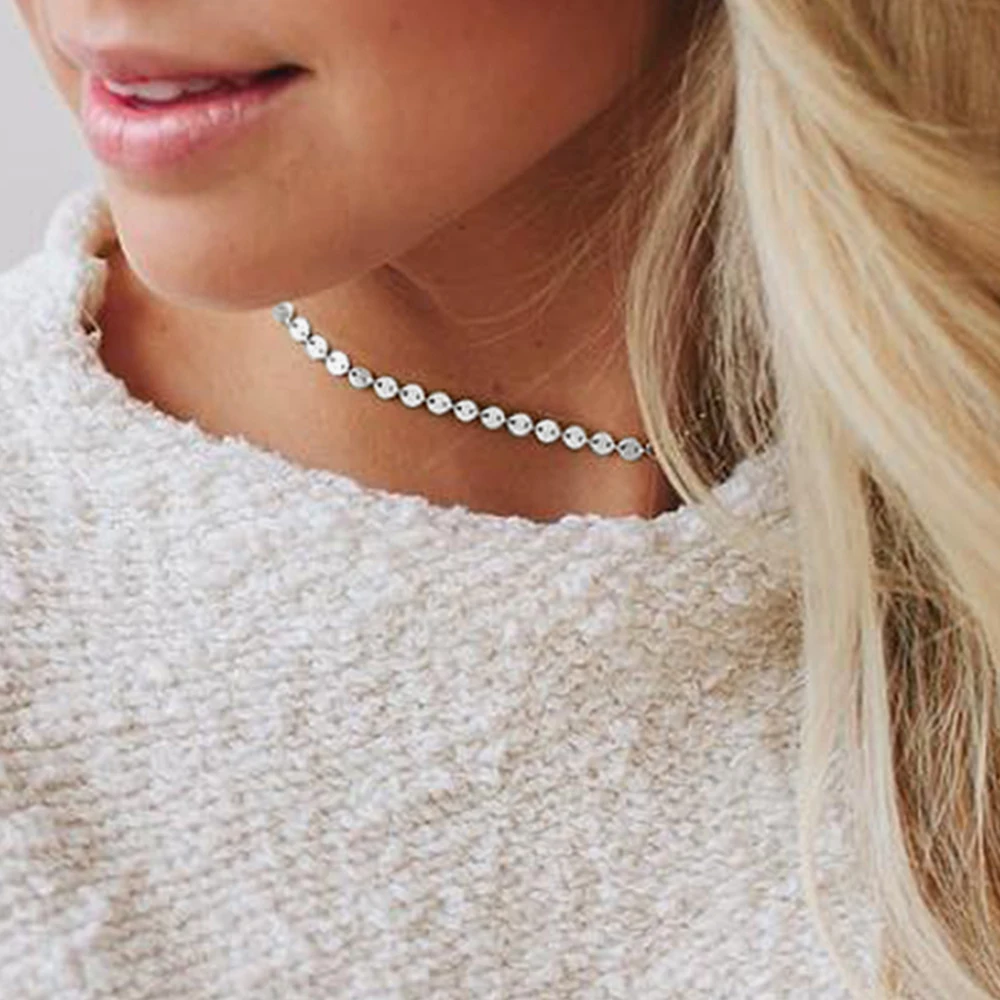 eManco 4MM Silver Color Stainless Steel Choker NecklaceWomen Korean Aesthetic Necklaces for Women Best Friend  Jewelry