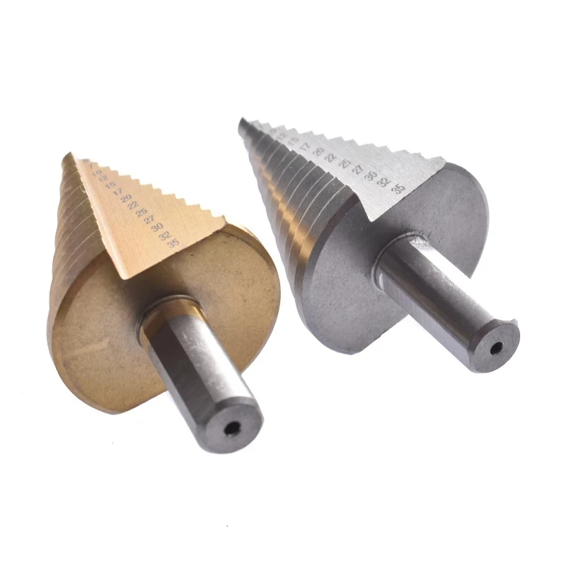 CHKJ Pagoda Drill Bit 1PCS 5-35mm High-speed Steel Triangular Handle Straight Groove Round Shank Step Drill Bit HSS
