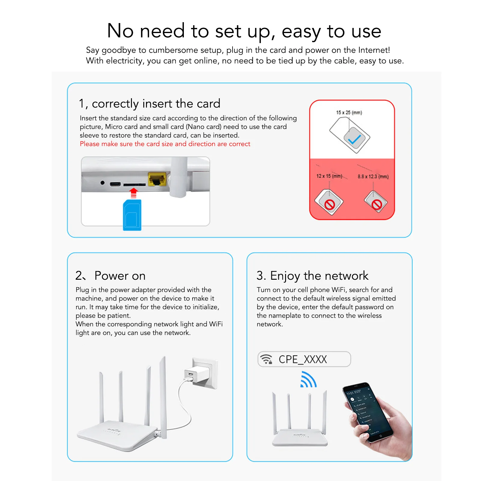 Roteador sem fio cpe r103 5m 4g lte com slot para cartão sim, velocidade de transmissão de 300mbps, desbloqueio, hotspot wi-fi móvel com 4 antenas 5dbi