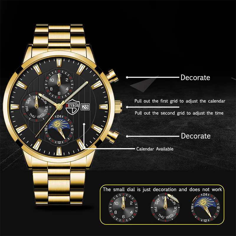 Mens Watchs Luxury Business Stainless Steel Quartz Wrist Watch Male Leather Watch Calendar Luminous Clock reloj hombre