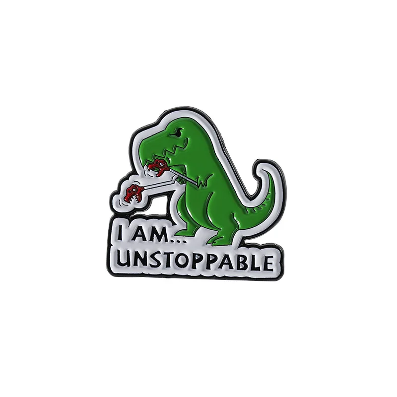 Cartoon Green Dinosaur Small Animal Shaped Alloy Brooch English Short Sentence Clothing Backpack Accessories Brooch Lapel Pins