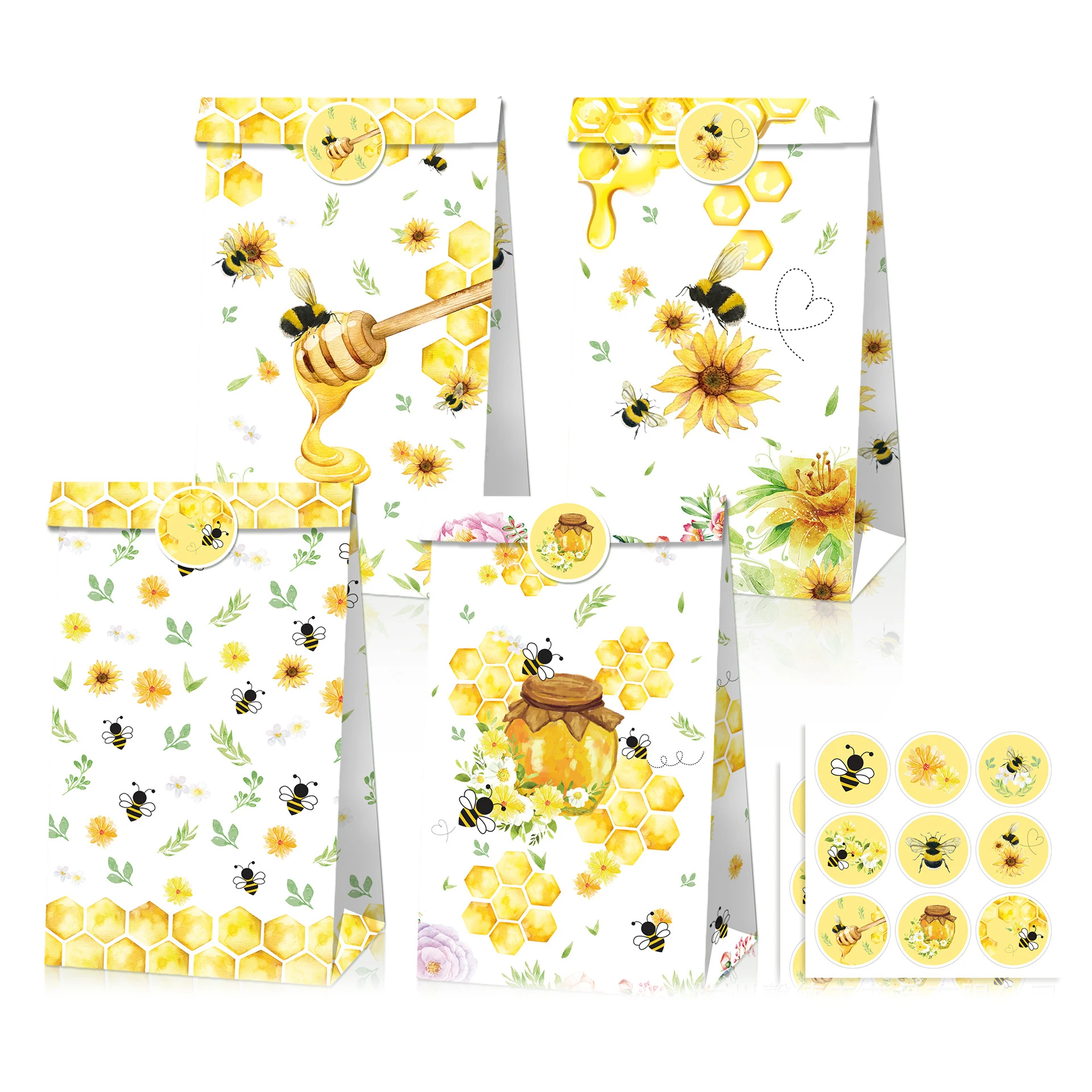 

X10 12 Pieces Kit Honeybee Beekeeping Honey Paper Bag With Stickers 150G Quality Environmental Kraft Paper Gift Paper Packing