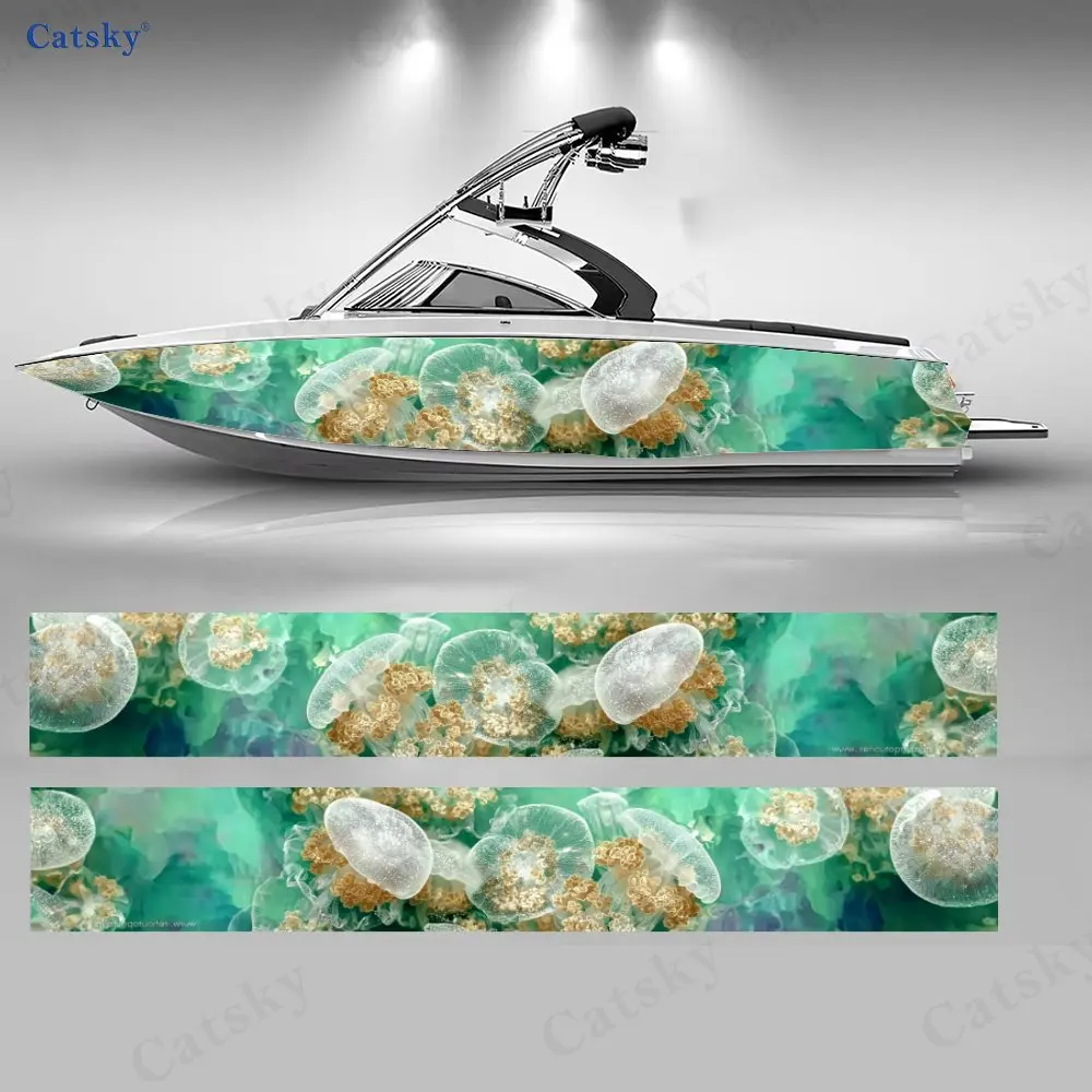 

2Pcs Golden Jellyfish Boat Hull Sticker, PVC Waterproof Durable Vinyl Wrap Decals for Fishing Boats, Durable and Stylish Design