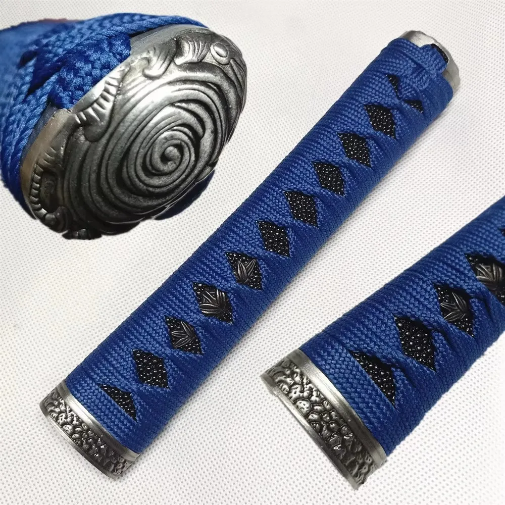 20cm Blue Ito Tsuka Black imitated rayskin Handle For Japanese Wakizashi Katana Sword Diy Part