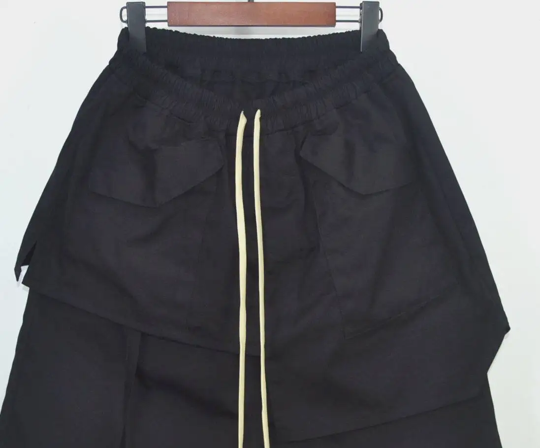 High Street RO Shorts Men's Dark Irregular Double Layered Skirt Hanging Crotch Loose Fit Five Quarter Pants