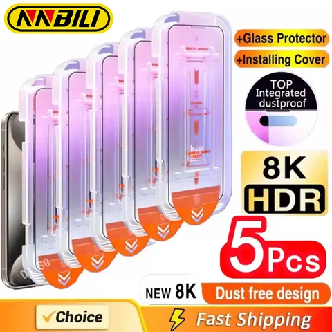 NNBILI 5Pcs Oleophobic Coating Dust Free Easy Installation Screen Protector For iPhone 15 14 11 13 12 16 17 Pro Max 17Air Glass