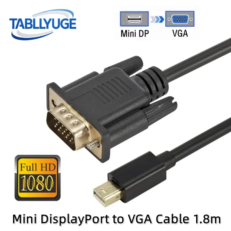 1.8M Mini DP to VGA Adapter Cable 1080p Mini DP To VGA Cable DP Male to VGA Male Converter Cable for PC MacBook Air Pro Laptop