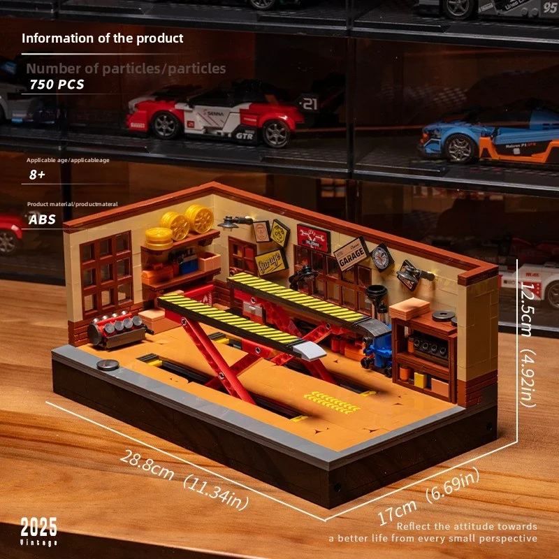 DIY Liftable Garage Repair Shop Scene Model City Champion Racing Dual Color Su-7 Supercar Building Blocks & Adult Gifts