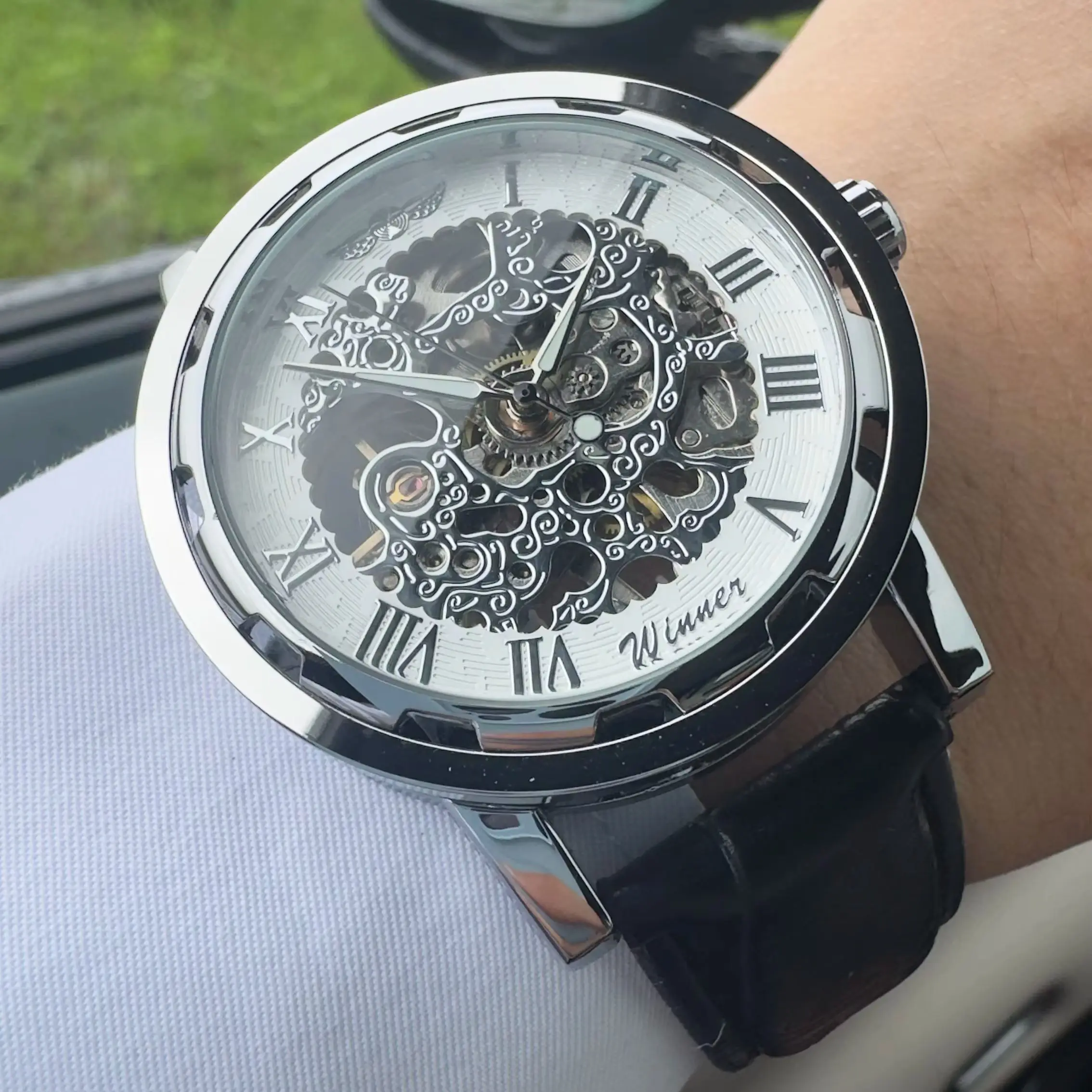 WINNER Classic Hand Winding Watches for Men Luminous Hands Business Luxury Skeleton Mechanical Watch Casual Lether Strap Clock