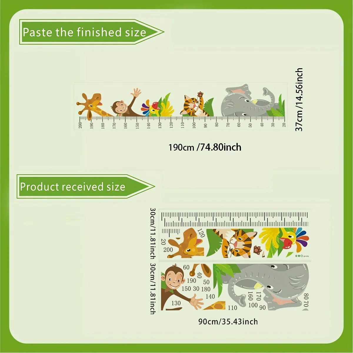 1 Set Height Measurement Growth Chart Wall Stickers Cartoon Animal Monkey Elephant Height Decals Festival Party Decoration