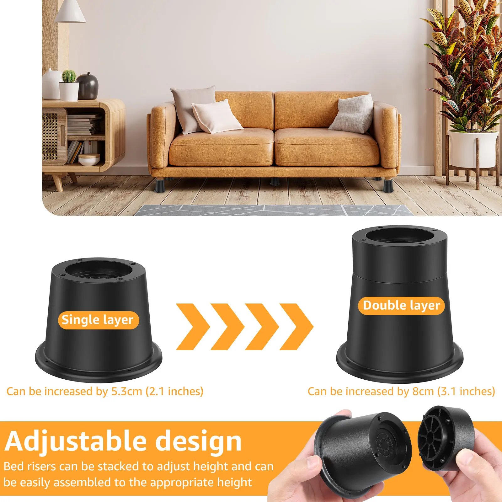 4/6Pcs Furniture Risers Heavy Duty Adjustable Bed Raising Desk Leg Chair Feet Lifts Non Slip Extenders for Table Sofa