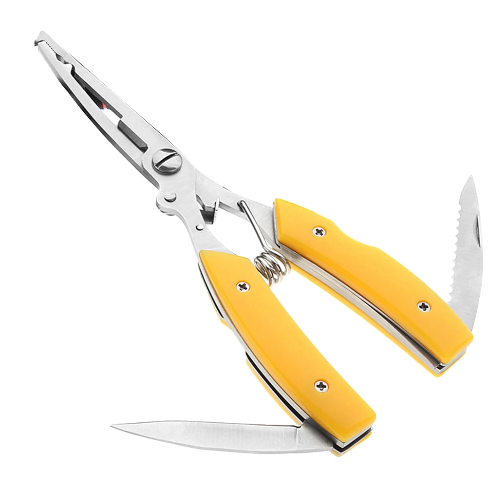 

1pc Wire Plier Fishing Scissors Stainless Steel Yellow Compact One Hand Operated Double Panel Spring Jaws Non Slip Handle