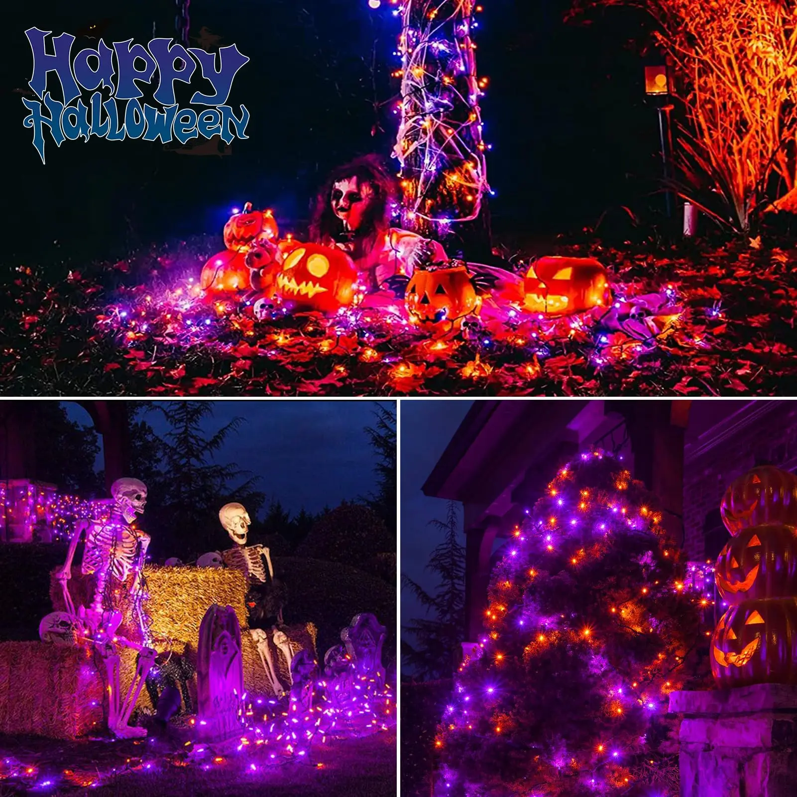 Halloween String Lights Orange & Purple Decor with Timer,300LED 600LED Plug in Fairy Lights Halloween for Halloween Decorations