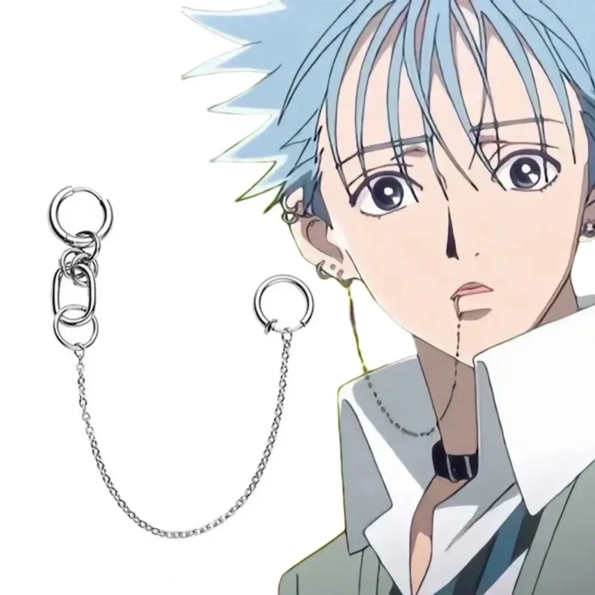 Fałszywy klips do przekłuwania ust Anime NANA Okazaki Shinichi Cosplay Punk Chain Linked Earrings Zawiasowy pierścień do ust Akcesoria 1 zestaw