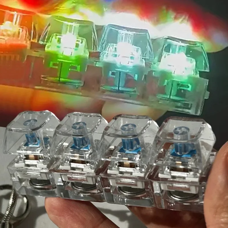 قطعتان من لعبة لوحة المفاتيح الميكانيكية المضيئة، جهاز النقر على لوحة المفاتيح بصوت عالٍ، سلسلة مفاتيح 4 في 1 مع أغطية مفاتيح للقطط، لتخفيف التوتر للبالغين #2