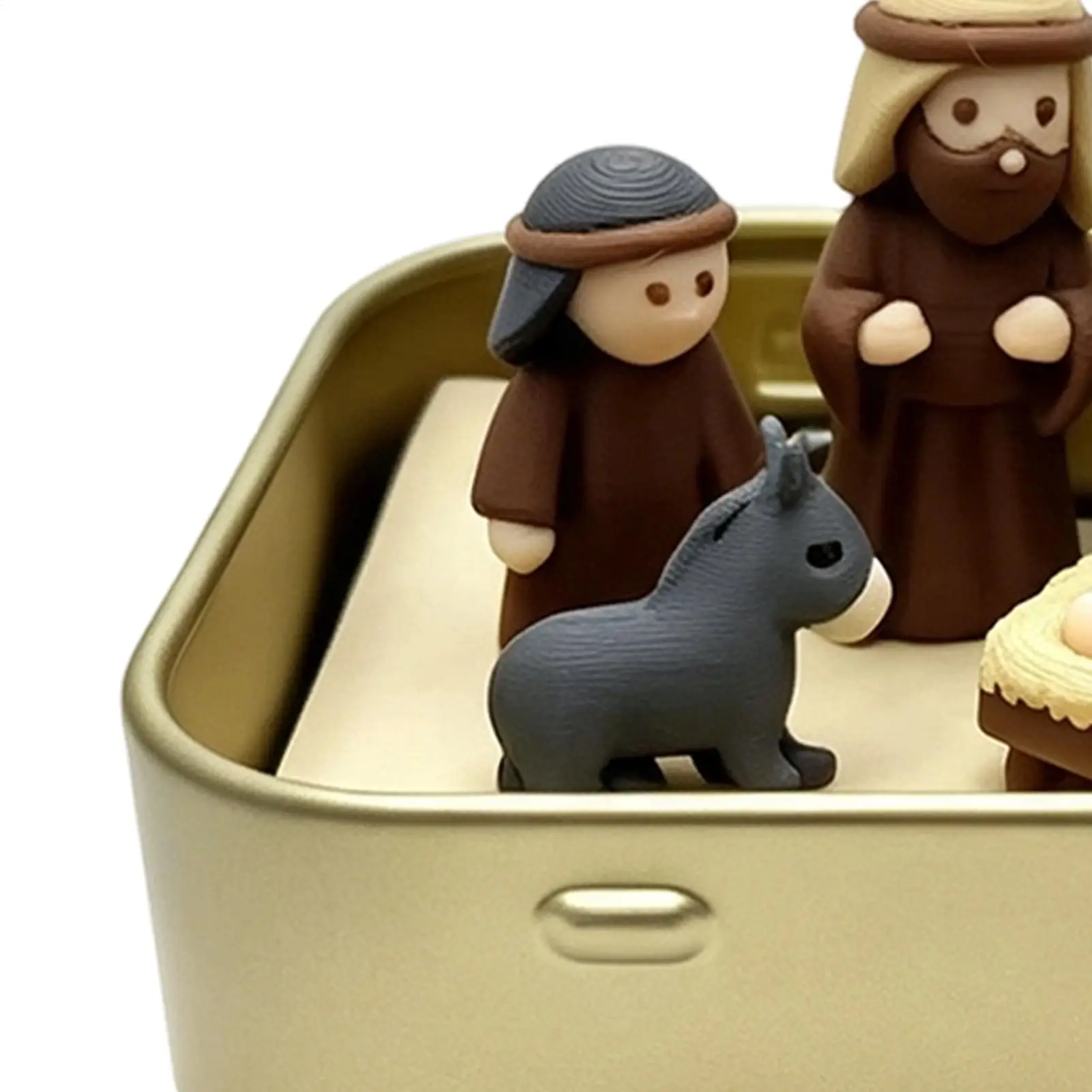 Miniature Nativity Scene 3D Printing Religious Pocket-size Tin Box Figures Nativity Figures For Bedside Table Desk Home