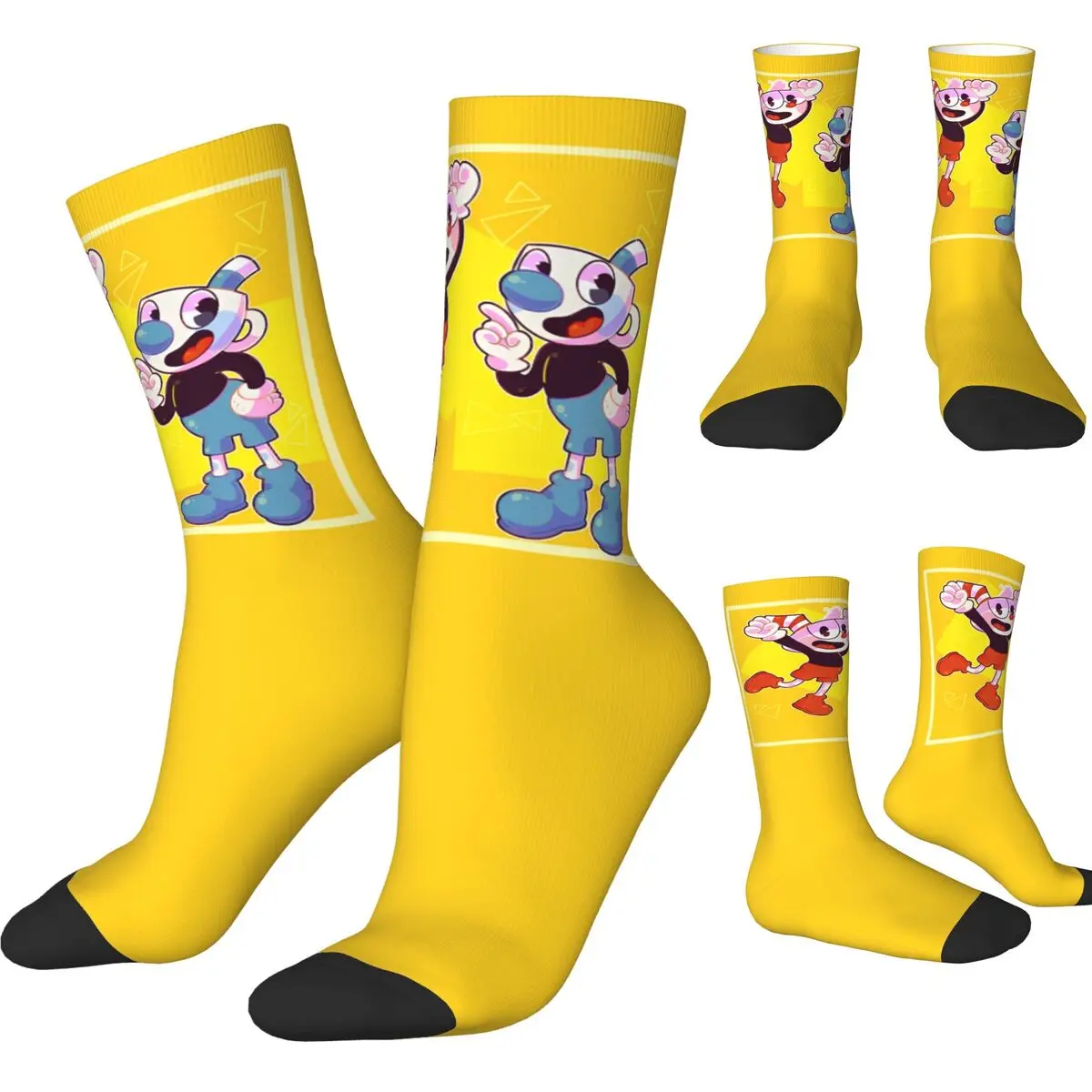 Cuphead Mugman Video Game Socks Men Women Funny Happy Socks Novelty Spring Summer Autumn Winter Stockings Gifts