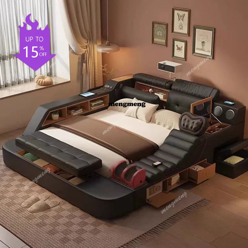

Modern Aesthetic Bed Massager Luxury Electronic Queen Smart Bed Multifunctional Lounge Camas De Casal Bedroom