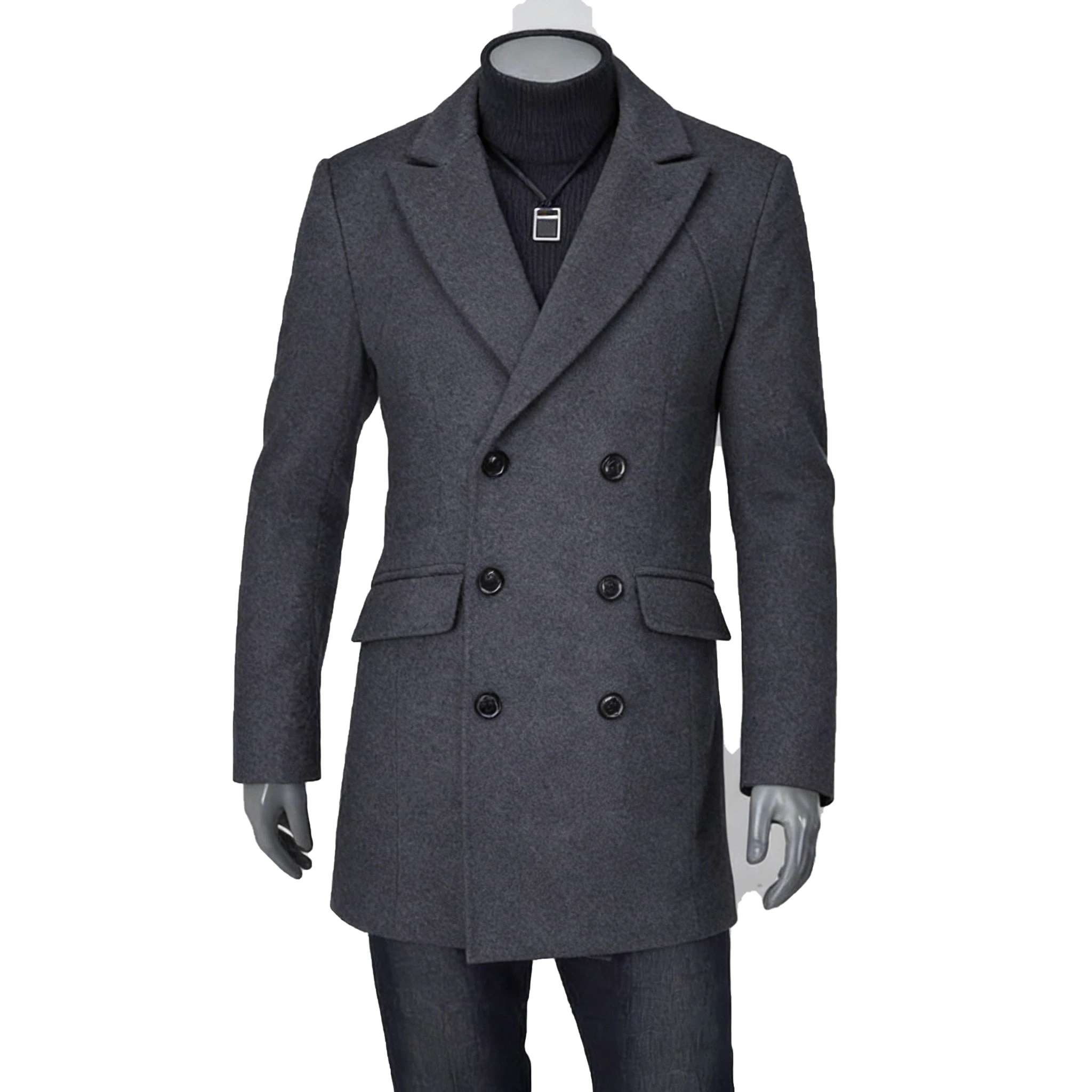 

Серое двубортное шерстяное пальто с отложным воротником, модное мужское, размер 4XL, приталенное, зимнее, для полных мужчин