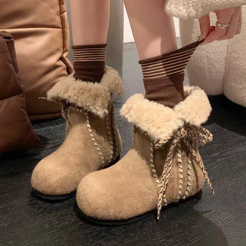 

Женские зимние ботинки на меху, короткие плюшевые теплые туфли на плоской подошве, зима 2025 г., модные короткие ботинки, спортивные кроссовки, прогулочные ботинки «Челси», De Mujer