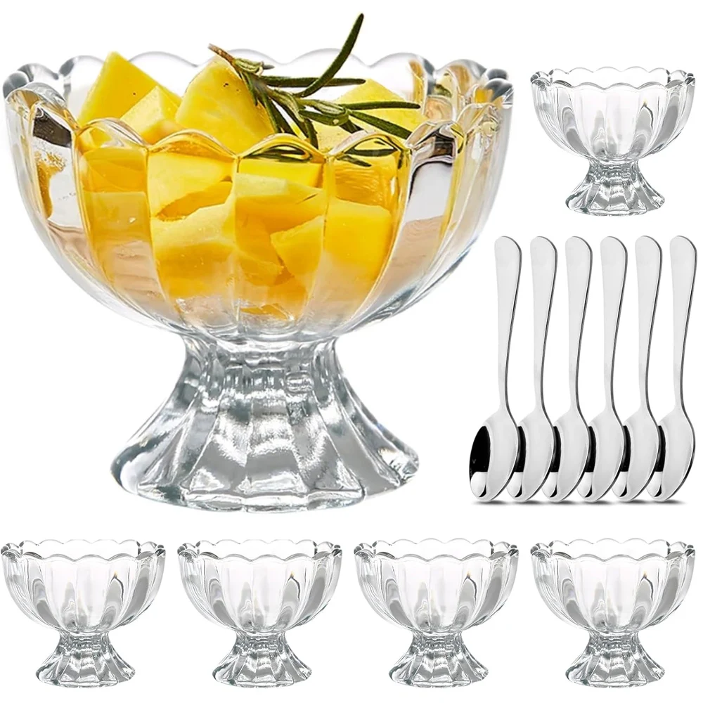 

Glass Dessert Cups with Spoons, 5oz Ice Cream Cups, Small Cute Dessert Bowls, Ice Cream Bowls for Birthday Party