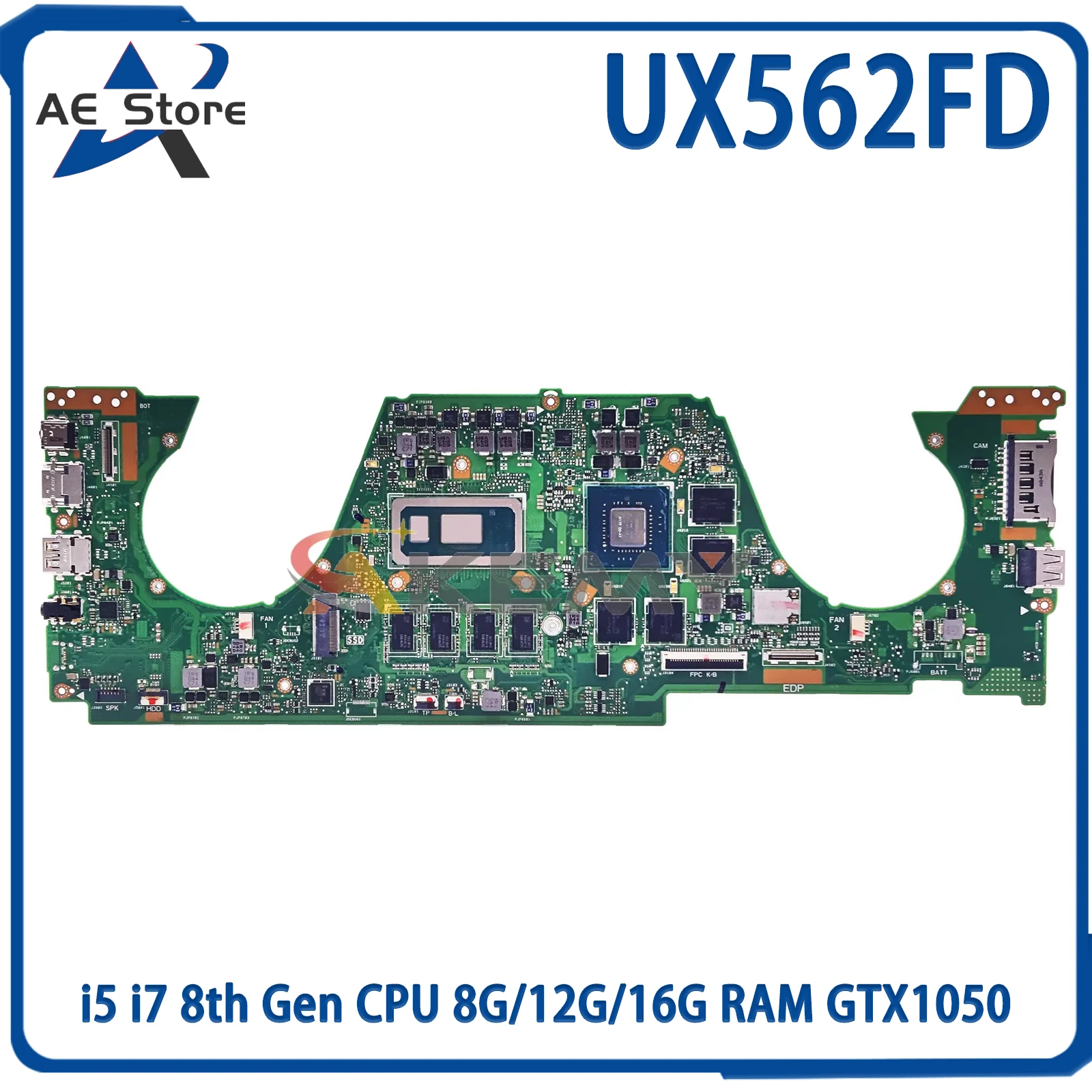 

AE UX562FD Mainboard For ASUS Zenbook UX562F Q547FD Q536FD Laptop Motherboard with i5 i7 8th Gen CPU 8G/12G/16G RAM GTX1050