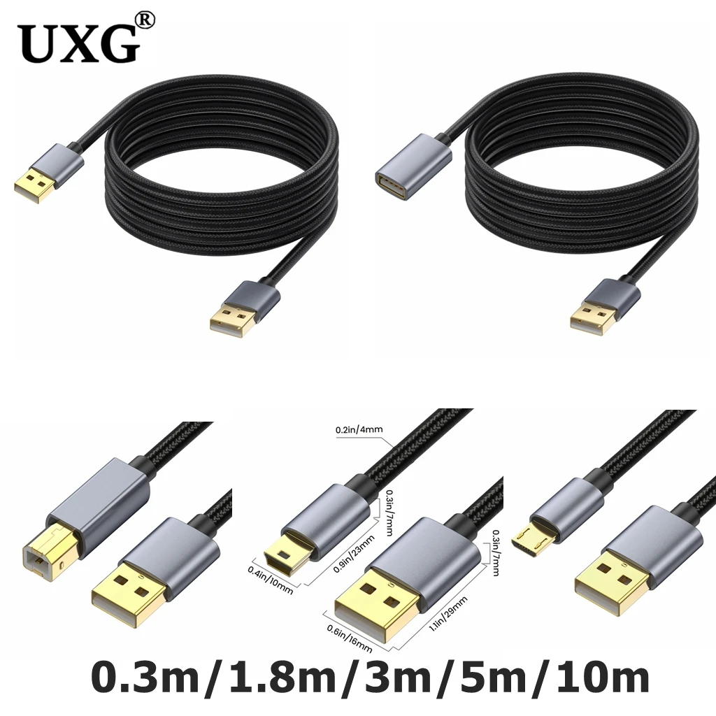 USB 2.0 AM Male to Male Female USB2.0 Printer Micro Mini USB Type B  Fast data charging Cable Cord 0.3m 1.8m 3m 5m 10m