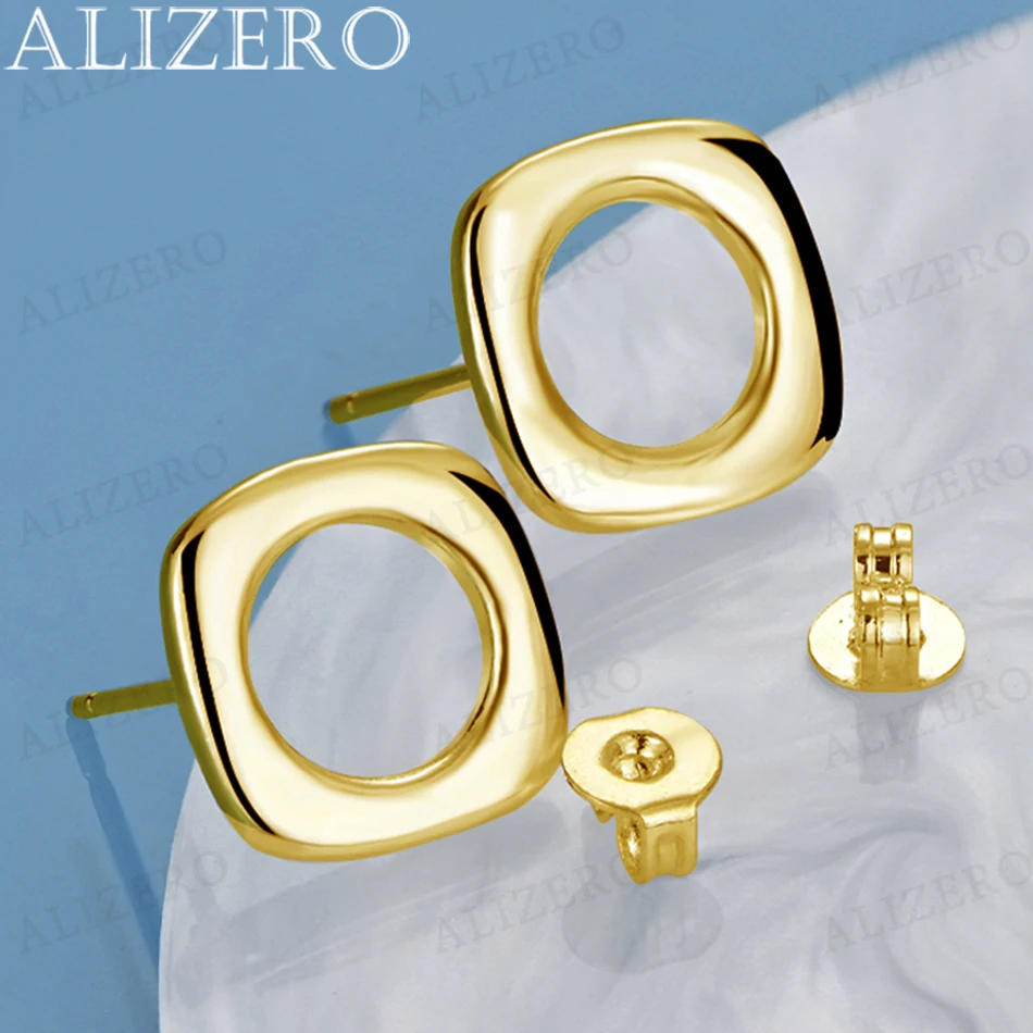 

ALIZERO 18K Gold Square Stud Earrings For Women Wedding Engagement Charm Party Jewelry Fashion Earring Accessories