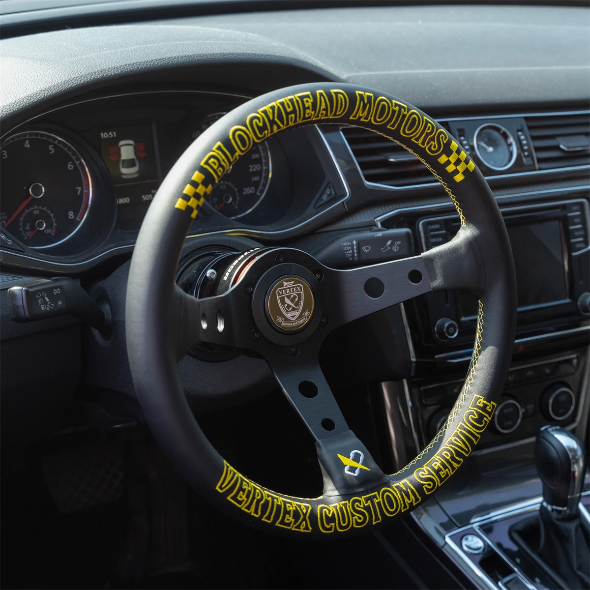 VERTEX 320mm Embroidered Steering Wheel Leather Drift Simulation Racing Game Steering Wheel Universal  Flat Aluminum Frame