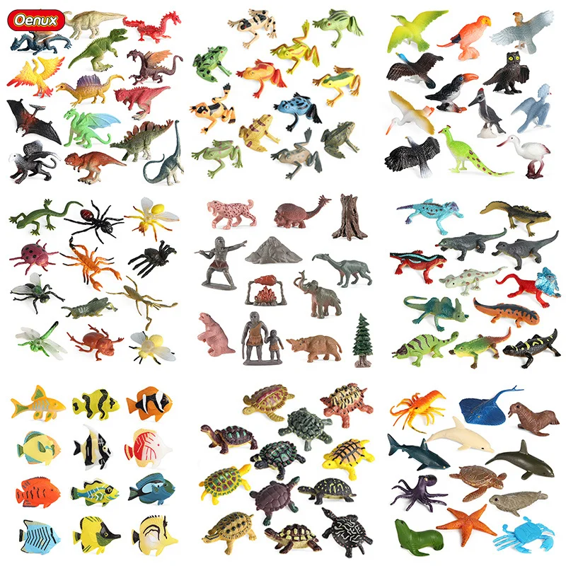 Oenux Wild Sealife Dinosaur Animals Playset Brinquedo Model Action Figure Frog Insect Figurines Miniature Cake Toppers Kid Toy