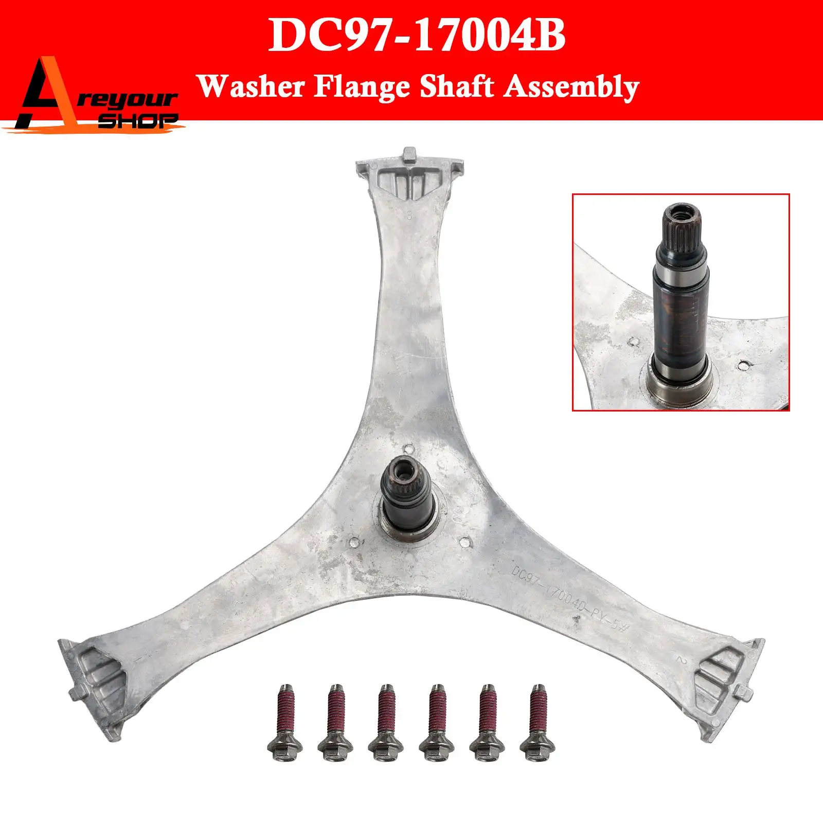 Assembly Flange Shaft for Samsung Washer Spider Arm DC97-17004B 6 Screws